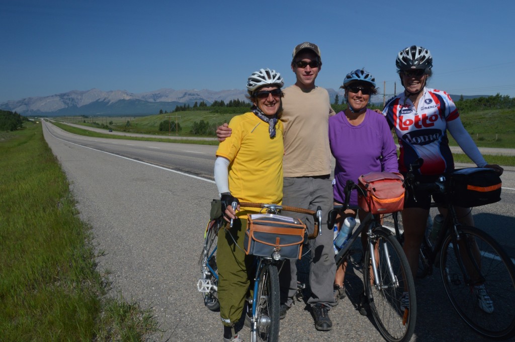 Bill, Adam, Joyce, and Megan during requested water stop east of Canmore