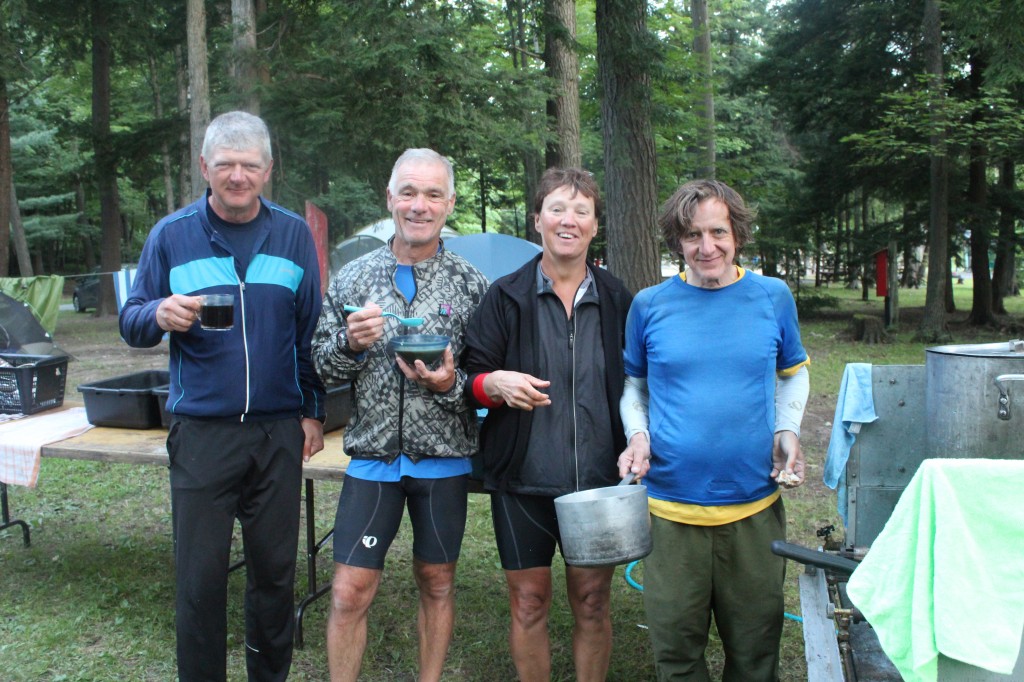 #1 cook crew:  Mike, Dan, Joyce, and Bill at Camp Daoust, Hudson, PQ