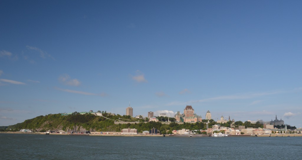 Quebe City skyline from ferry; Chateau Frontenac right centre; Citadel left centre